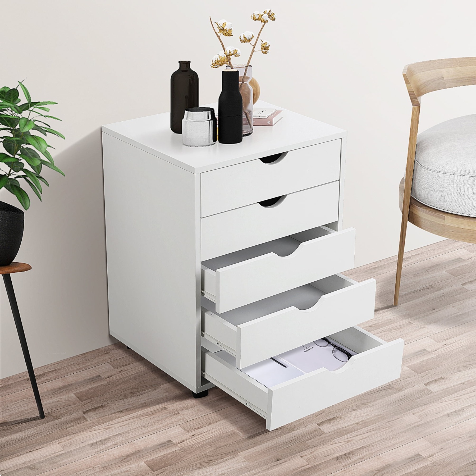 Cómoda EDX de 7 cajones: amplio armario de madera para organizar el dormitorio, el hogar y la oficina, color blanco