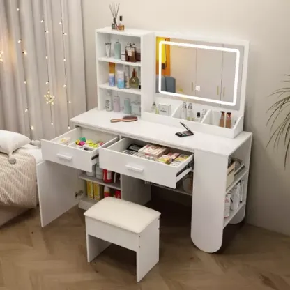 Tocador De Dormitorio Con Led Espejo Con Silla Compacto New Multifuncional Tocador Vanity Con Espejo Y Cajón Recamara