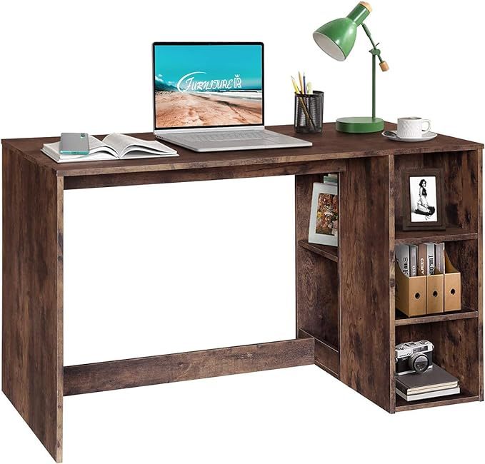 FurnitureR Escritorio para Computadora de Oficina con Almacenamiento Escritorio de Trabajo y Estudio con 5 Estantes Mesa Portátil para Estudiantes Escritorio de Escritura Moderno Haya y Blanco