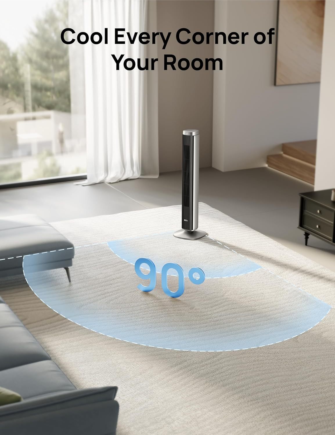 Dreo 42'' Pilot Pro Tower Fan with Remote, 25 DB Quiet DC Portable Bladeless Fan, 90° Oscillating,12H Timer, 9 Speeds,4 Modes, LED Display with Touch Control, Floor Fans for Bedroom Home Office