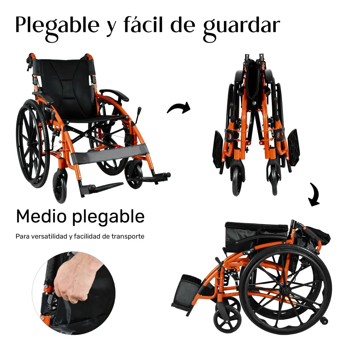 Silla de Ruedas Deportiva Centurfit Ligera Estructura de Aluminio Plegable + Rueditas Color Naranja