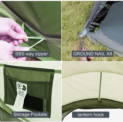 Tienda de campaña para 4 personas, fácil de desplegar e impermeable, configuración automática, 2 puertas, tiendas de campaña familiares instantáneas para camping, senderismo y viajes