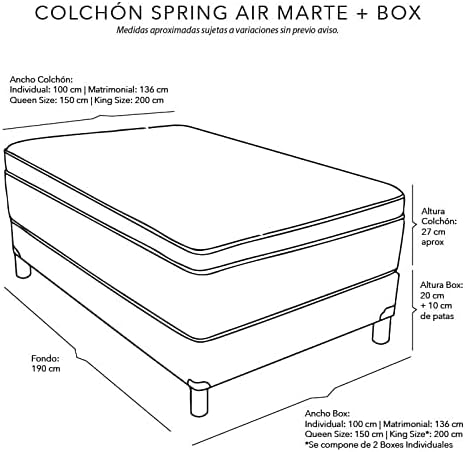 Colchón King Size Spring Air Marte + Box + 2 Almohada Osos + Juego de Sábanas