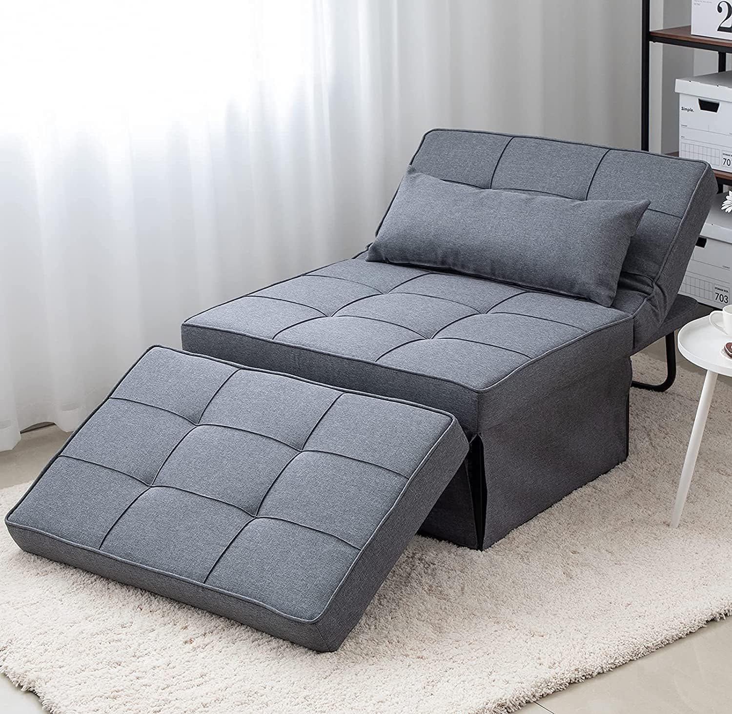 Sofá Cama, Cama otomana Plegable multifunción 4 en 1, Moderna Silla Convertible con Respaldo Ajustable, para Sala de Estar, Departamento pequeño, Gris Claro