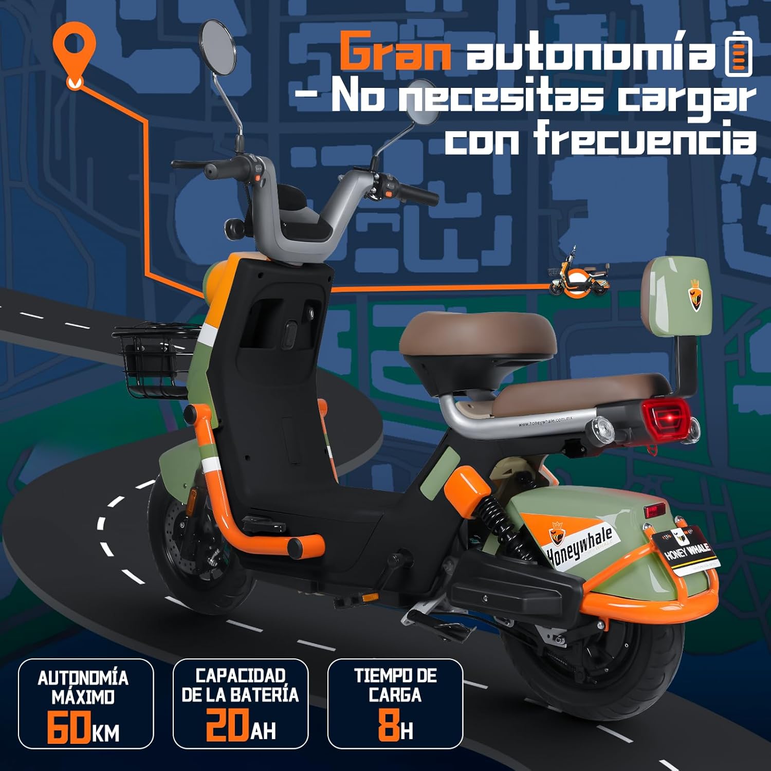 HONEYWHALE KC PRO Bicicleta Electrica para Adultos, Moto Electrica con Alarma, Potencia Motor Hasta 800W, Velocidad Máxima 45KM/H, Autonomía 60KM, Compatible con Desbloqueo NFC