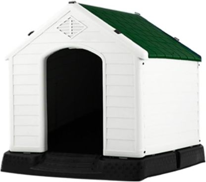 LEVEL HOME | Casa para Perro Grande con Diseño Protector Sellado - Material PP Duradero | Piso Elevado y Techo Inclinado de Asfalto - 97cm x 110 cm x 99 cm