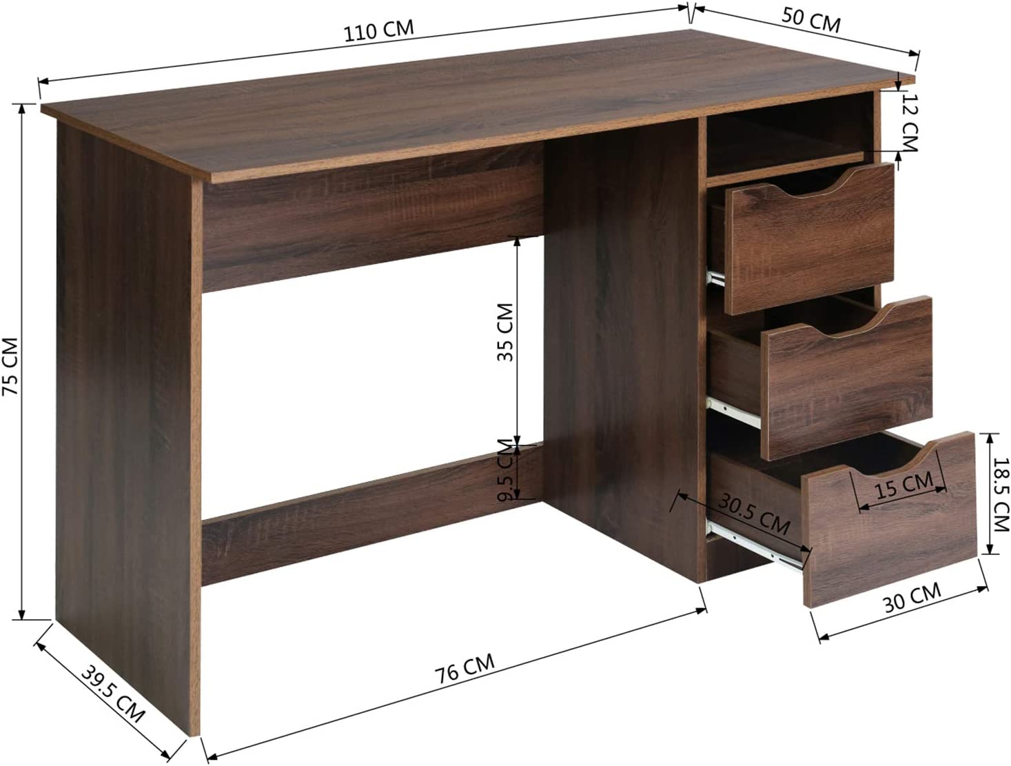 FurnitureR Escritorio para Computadora de Oficina con Almacenamiento Escritorio de Trabajo y Estudio con 5 Estantes Mesa Portátil para Estudiantes Escritorio de Escritura Moderno Haya y Blanco