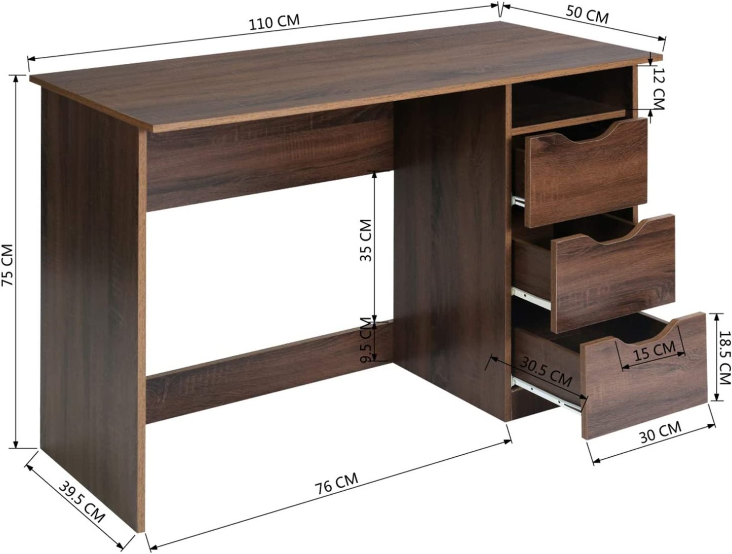 FurnitureR Escritorio para Computadora de Oficina con Almacenamiento Escritorio de Trabajo y Estudio con 5 Estantes Mesa Portátil para Estudiantes Escritorio de Escritura Moderno Haya y Blanco
