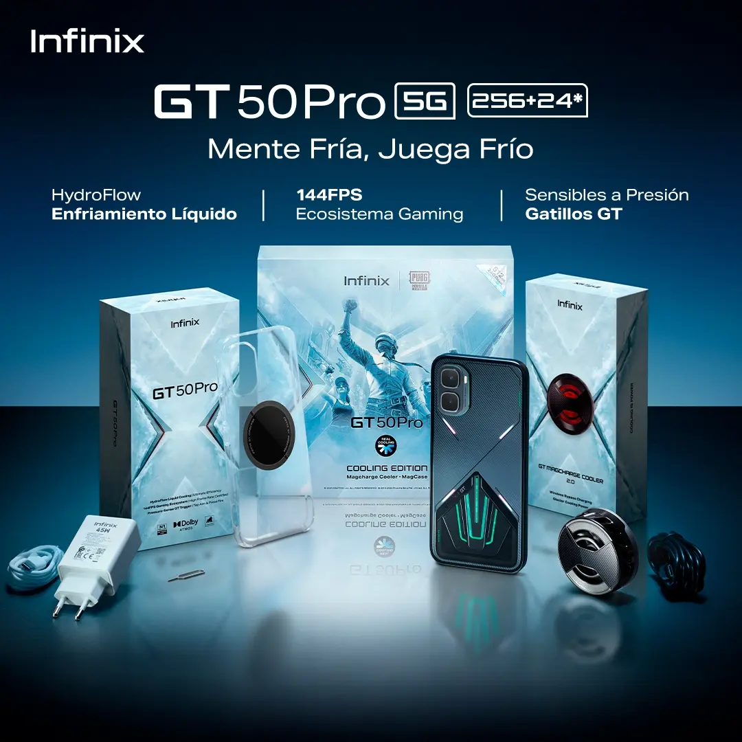 Infinix GT 50 PRO 5G Teléfono Gaming Potente 12GB+512GB Enfriamiento Líquido Gatillos GT Kit Gratis