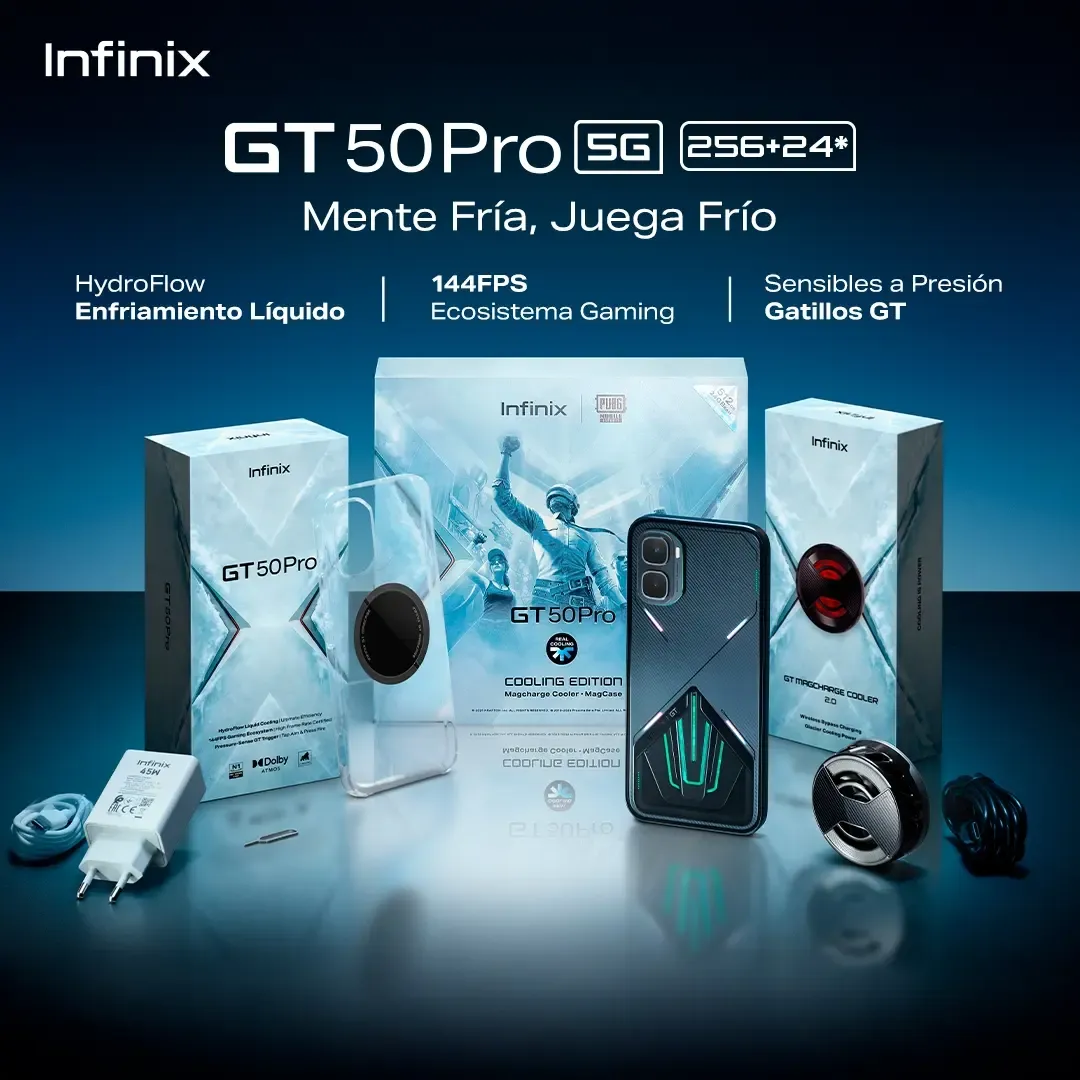 Infinix GT 50 PRO 5G Teléfono Gaming Potente 12GB+512GB Enfriamiento Líquido Gatillos GT Kit Gratis