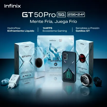 Infinix GT 50 PRO 5G Teléfono Gaming Potente 12GB+512GB Enfriamiento Líquido Gatillos GT Kit Gratis