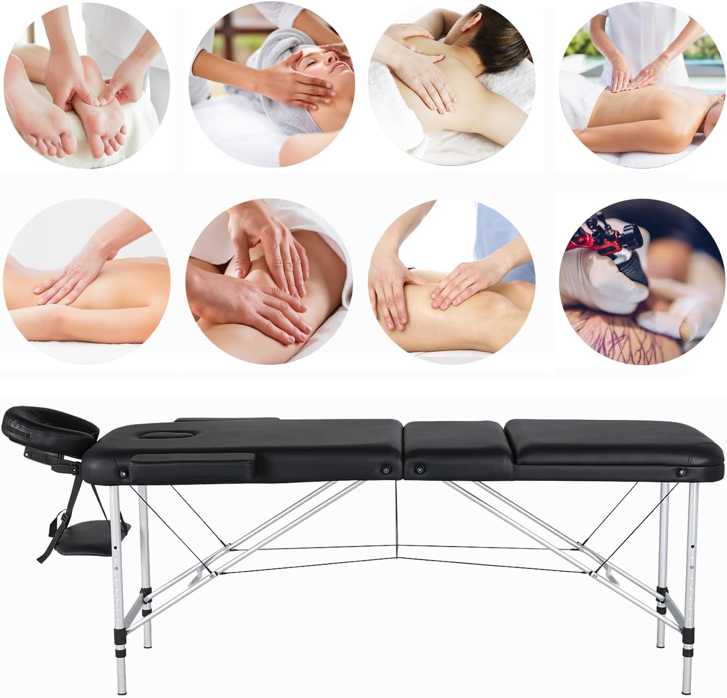 Yaheetech - Mesas de Masaje portátil para Tatuaje, Cama Ajustable de Aluminio, 3 Camas de SPA Plegables con Bolsa no Tejida, 24 Pulgadas de Ancho, Color Negro