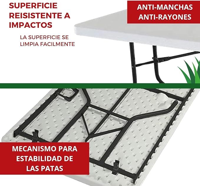 Mesa Plegable Plastico Tipo Portafolio 244cm Portatil Jardin Excelente Calidad Resistente Picnic Blanco Aire Libre Patio Multifuncional Tablon Plegable