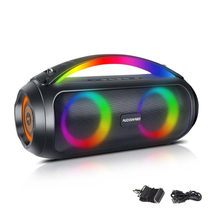 AUDISHAKO Altavoz Bluetooth 5.3 de 1000W con Chip Bluetooth 5.3 10 Luces LED Ambientales Reproductor TF/USB/AUX/FM Batería 7,4V 4000mAh 12 Horas Autonomía Funda Tela Modo EQ 3 Preajustes