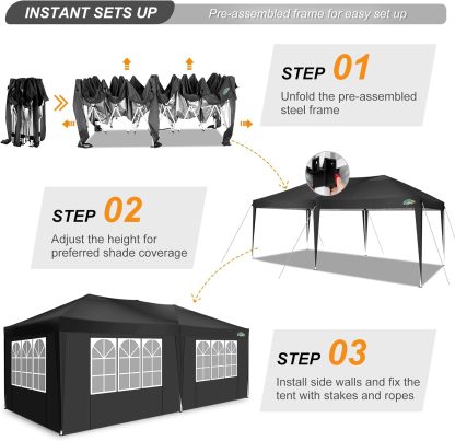 COBIZI - Toldo desplegable de 10 x 20 Pulgadas con 6 Paredes Laterales, toldo Impermeable para Eventos al Aire última intervensión, UPF 50+ cenador portátil para Fiestas, Playa, Camping, Boda,