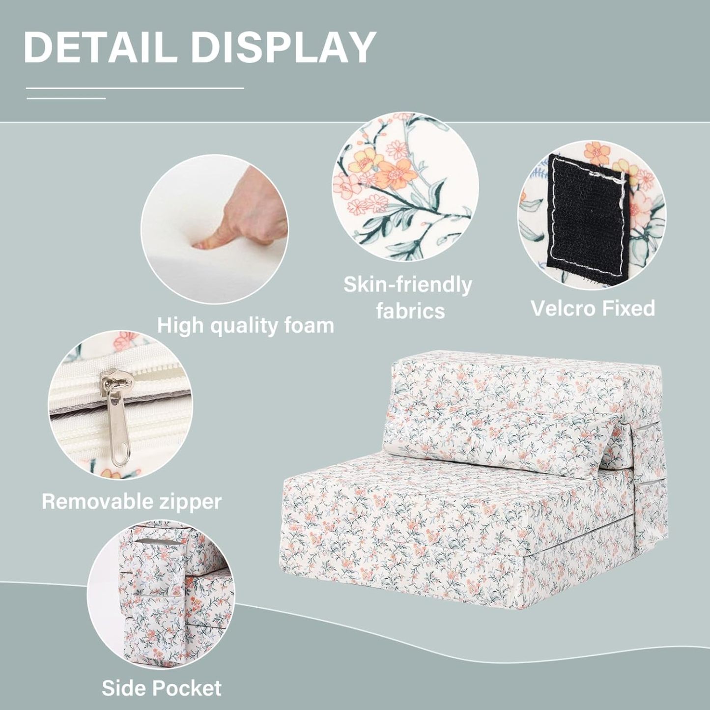 Tiita - Sillón de futón, tamaño individual, sofá cama plegable con almohada, colchón de piso y futón para sala de estar, recámara, uso de invitados, departamento