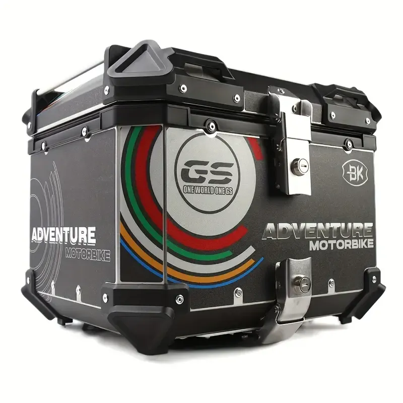 45L Motorcycle Top Box Tail Box, Aluminum Motorcycle Luggage Box, With Safety Lock, Suitable For Storing Helmets And Large Luggage