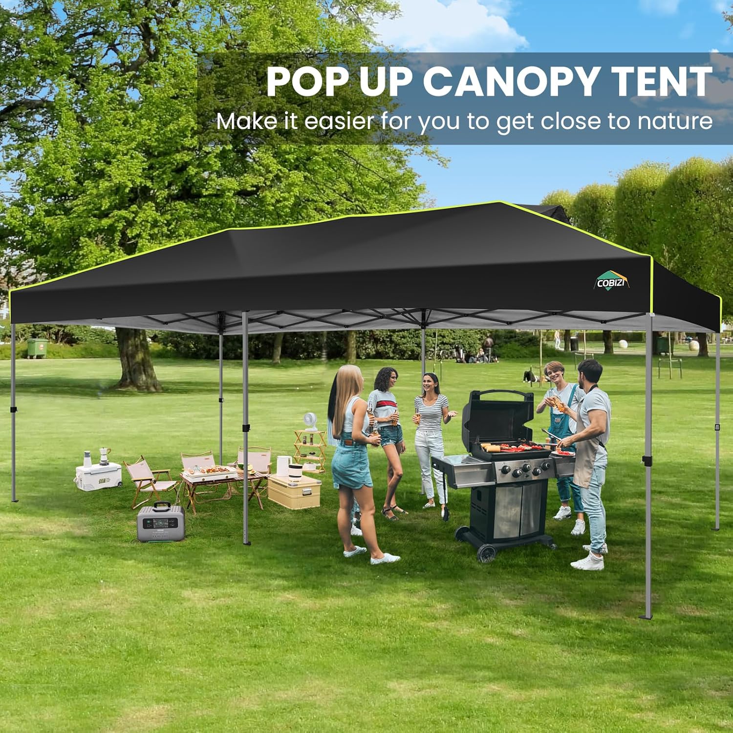 COBIZI - Tienda de campaña desplegable de 10 x 20 Pulgadas, Tienda de campaña instantánea Comercial para Bodas, Fiestas con 3 Altura Ajustable, toldo Ez Up para Exteriores, Impermeable, UPF50+ con