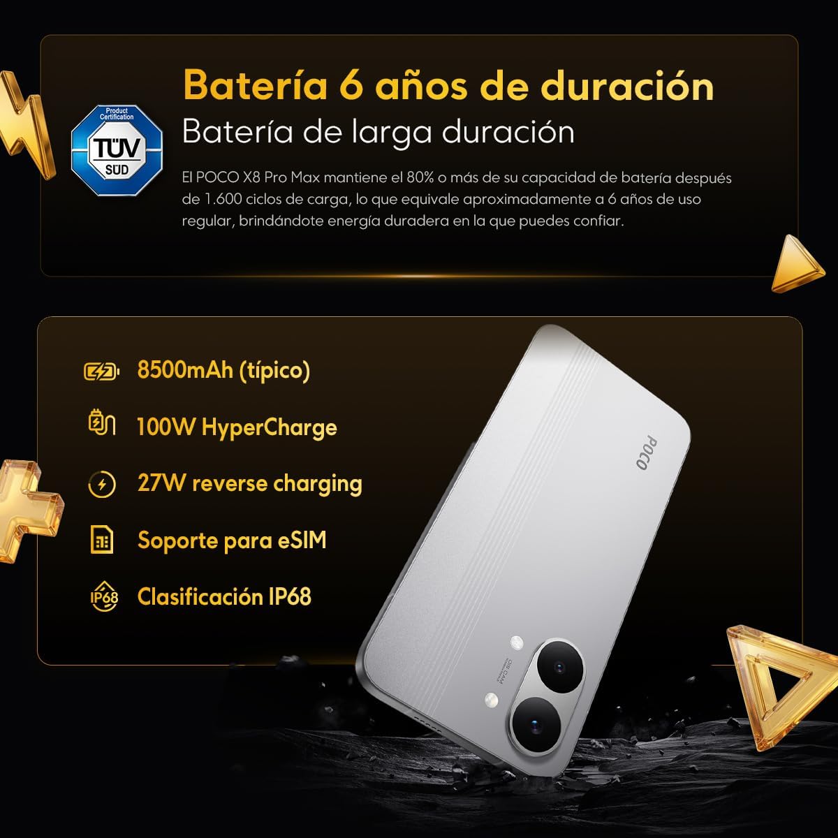 POCO X8 Pro Max | Con Regalo exclusivo | Procesador Dimensity 9500s | Calidad flagship con una sensación premium | Batería de 8500mAh (típ) con HyperCharge de 100W | Pantalla AMOLED ultrabrillante de 6.83" a 1.5K y 120Hz | Cámara Light Fusion 600 de 50MP 