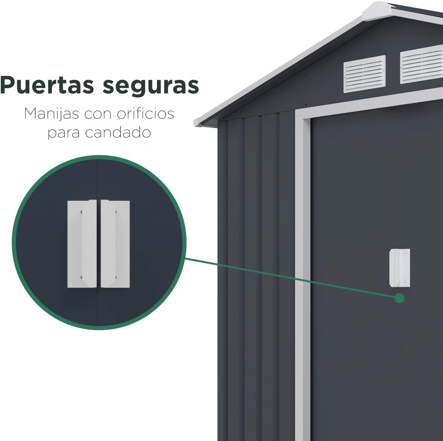 TOPLIVING Cobertizo de Almacenamiento Exterior de Metal, Bodega Exterior para Herramientas, Armario para Jardín Multiusos Metálico 213x191x195 cm Color Gris