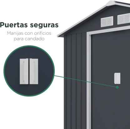TOPLIVING Cobertizo de Almacenamiento Exterior de Metal, Bodega Exterior para Herramientas, Armario para Jardín Multiusos Metálico 213x191x195 cm Color Gris