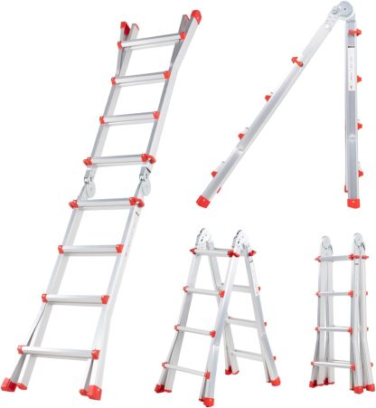 Kingsman | Escalera Multiposiciones 12 Peldaños con Charolas – Soporta hasta 150 kg – Escalera de Aluminio 3.5 MTS – Plegable – Escalera Multipropósito – Tipo Tijera – Andamio – Escalera Recta