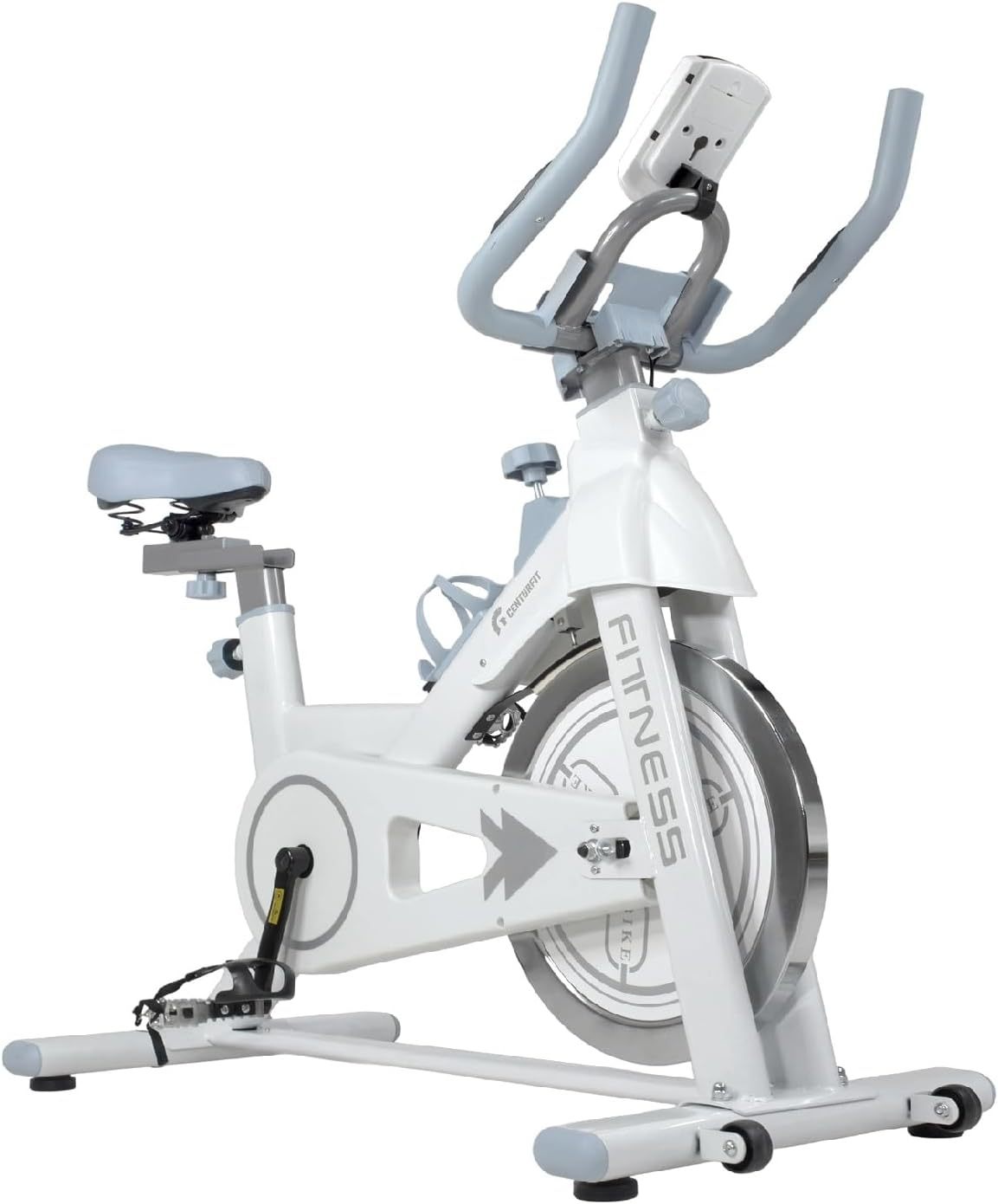 CENTURFIT Bicicleta Fija Spinning 11 Kg Pantalla LCD Soporta 150 Kg Ajuste de 5 Niveles en Asiento y Manubrio Pedales con Correas Bici Estatica Ideal para Rutina de Cardio en el Hogar Gym Gimnasio