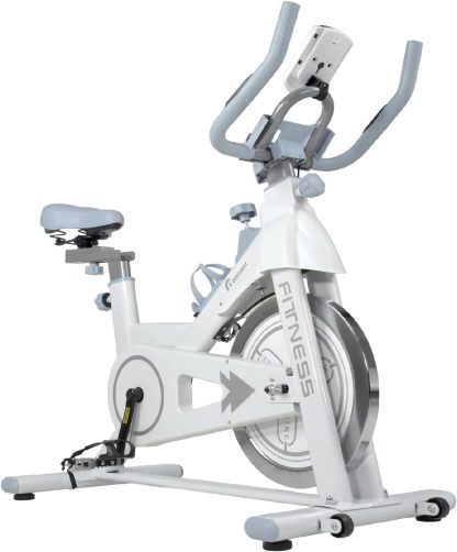 CENTURFIT Bicicleta Fija Spinning 11 Kg Pantalla LCD Soporta 150 Kg Ajuste de 5 Niveles en Asiento y Manubrio Pedales con Correas Bici Estatica Ideal para Rutina de Cardio en el Hogar Gym Gimnasio