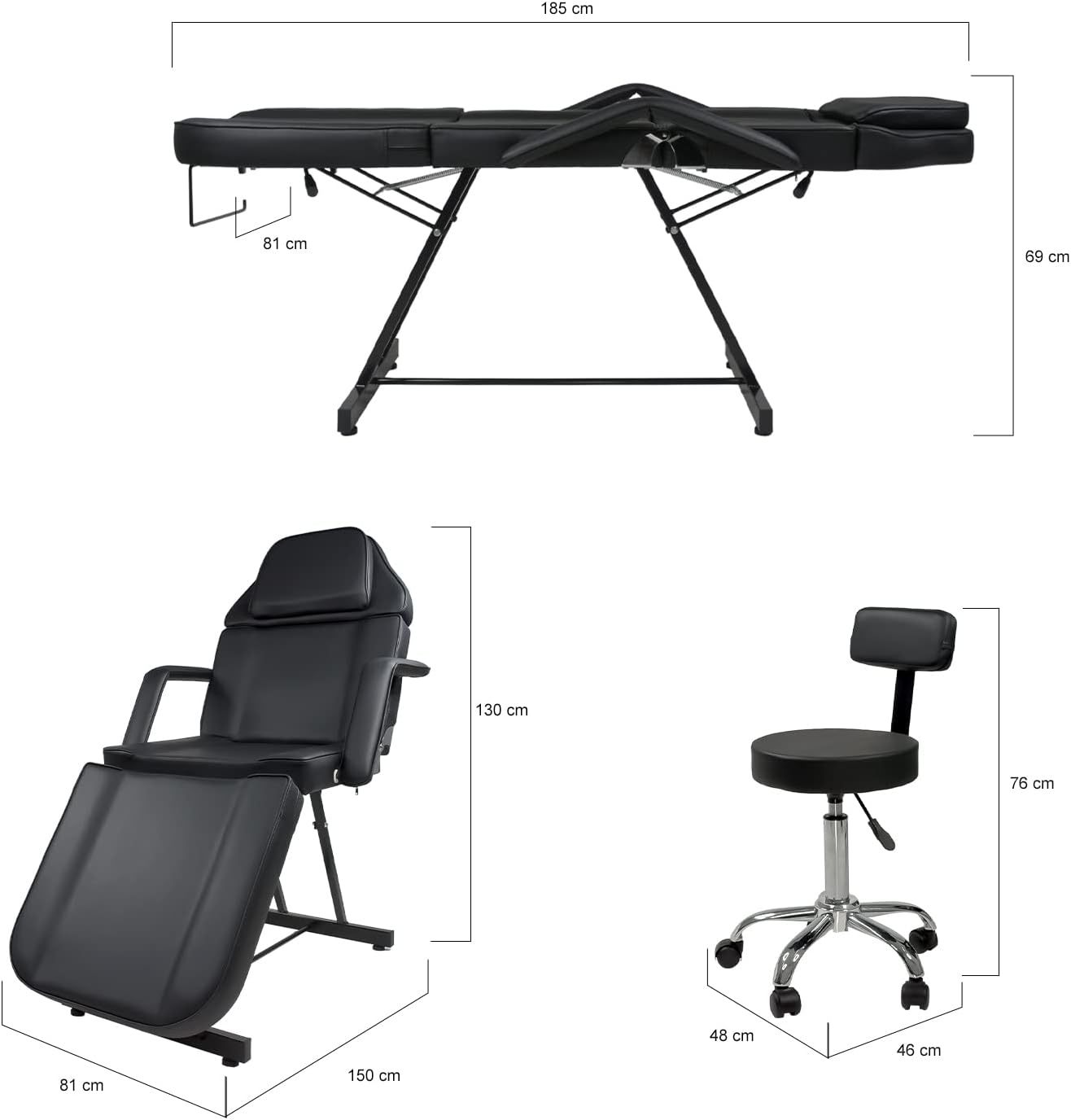 NANOFORT Silla Sillon Reclinable para Masaje Profesional Lashista Silla para Faciales Respaldo con 9 Tipos de Ajuste Soporta 200 Kg Incluye Banco Camilla para SPA Tattoo