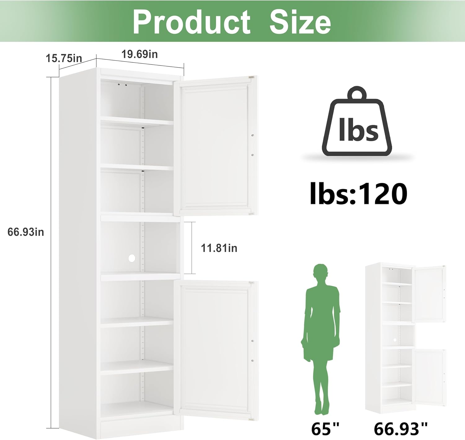 Ckzbx Gabinete de cocina de metal de 61 pulgadas de alto con 4 puertas, armarios de baño, 2 estantes ajustables para cocina, oficina en casa, sala de estar, comedor (negro)