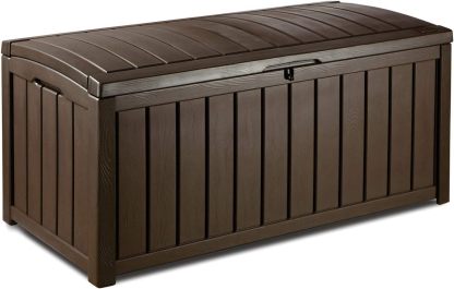KETER Caja de Almacenamiento Glenwood, 390 Litros, Baul de Jardin, Color Marrón, polipropileno