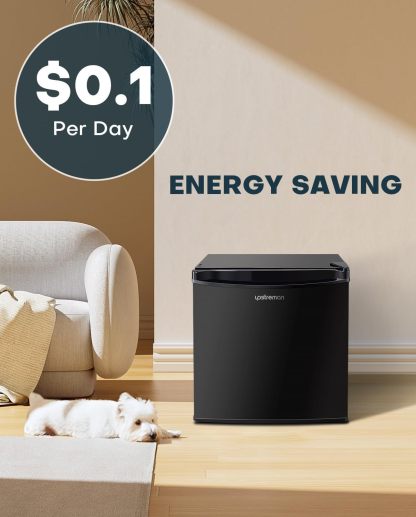 Upstreman Mini refrigerador con congelador de 1.7 pies cúbicos, termostato ajustable, ahorro de energía, bajo ruido, refrigerador compacto de una sola puerta para recámara, oficina, recámara, negro-FR17