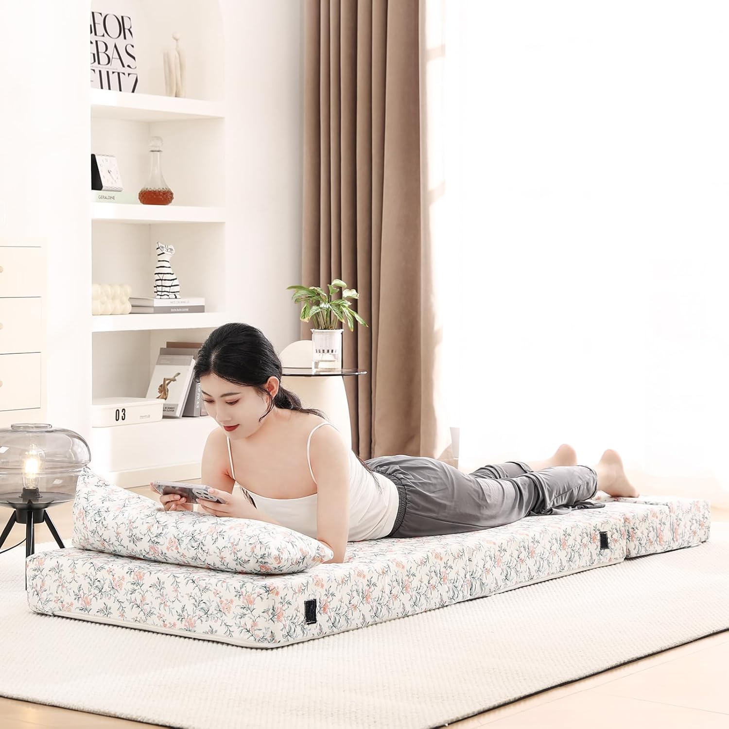 Tiita - Sillón de futón, tamaño individual, sofá cama plegable con almohada, colchón de piso y futón para sala de estar, recámara, uso de invitados, departamento