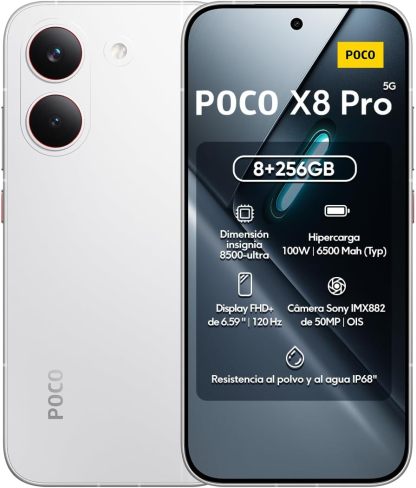 Poco X8 Pro 12GB + 512GB Negro Versión Global,Flagship Dimensity 8500 Ultra, Batería 6500mAh(typ),Pantalla AMOLED 6.59'' 120Hz, Cámara Principal 50MP