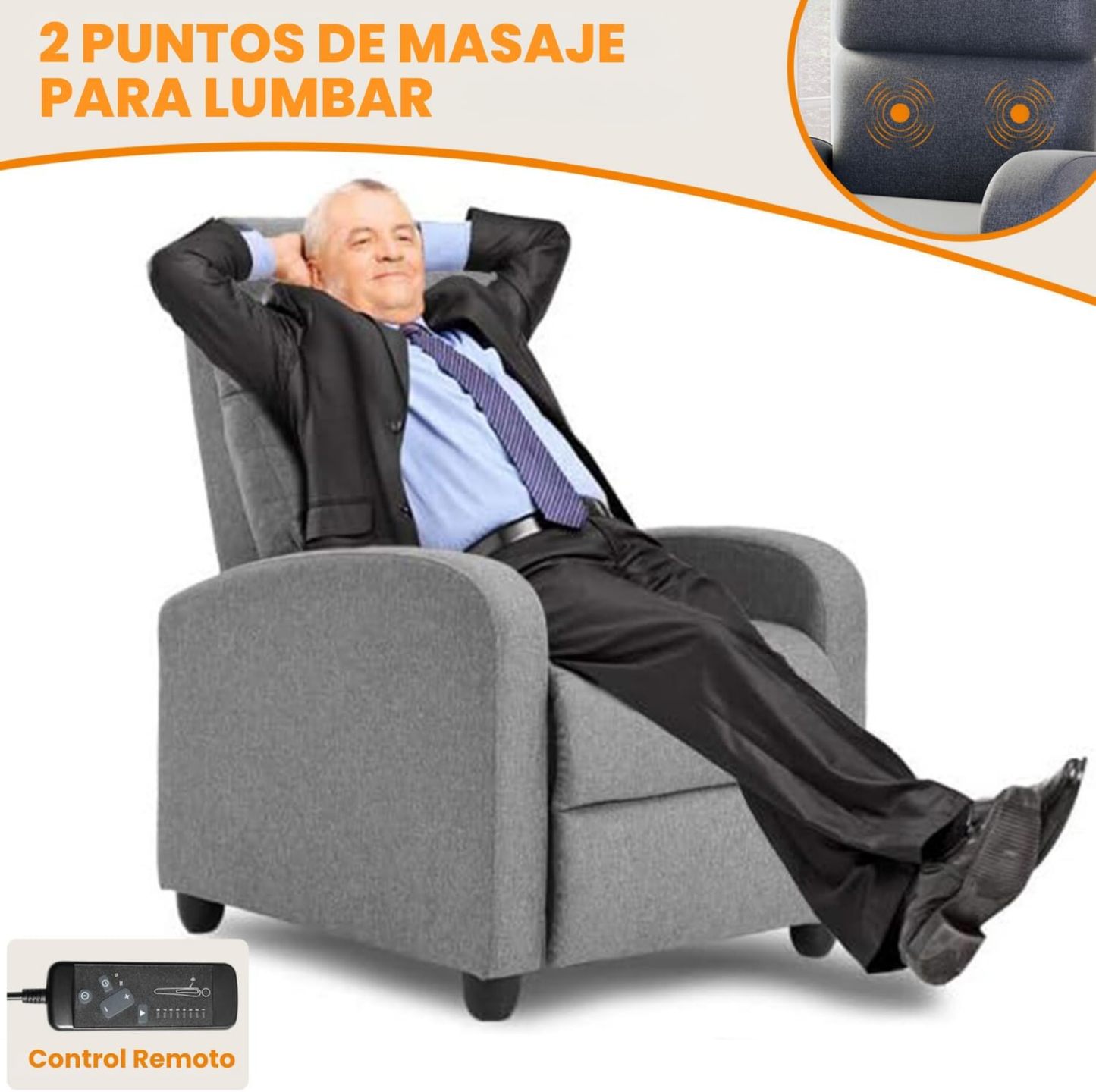 FABATO Sillon Individual - Sillon Reclinable Adultos Tipo Cine 8 Modos de Masaje con Soporte Lumbar, Reposapiés Retráctil y 3 Posiciones - Tu Sofa Adulto de Cuero Ideal para tu casa (Negro)