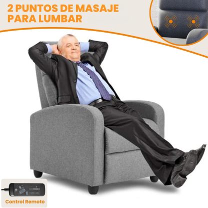 FABATO Sillon Individual - Sillon Reclinable Adultos Tipo Cine 8 Modos de Masaje con Soporte Lumbar, Reposapiés Retráctil y 3 Posiciones - Tu Sofa Adulto de Cuero Ideal para tu casa (Negro)