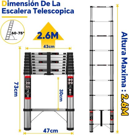Bowoshen Escalera Telescópica De 6.2 Metros Escalera De Aluminio Segura Y Protegida Antideslizante Multiusos Escalera Extensible 20.5 Pies, 330 Libras Capacidad