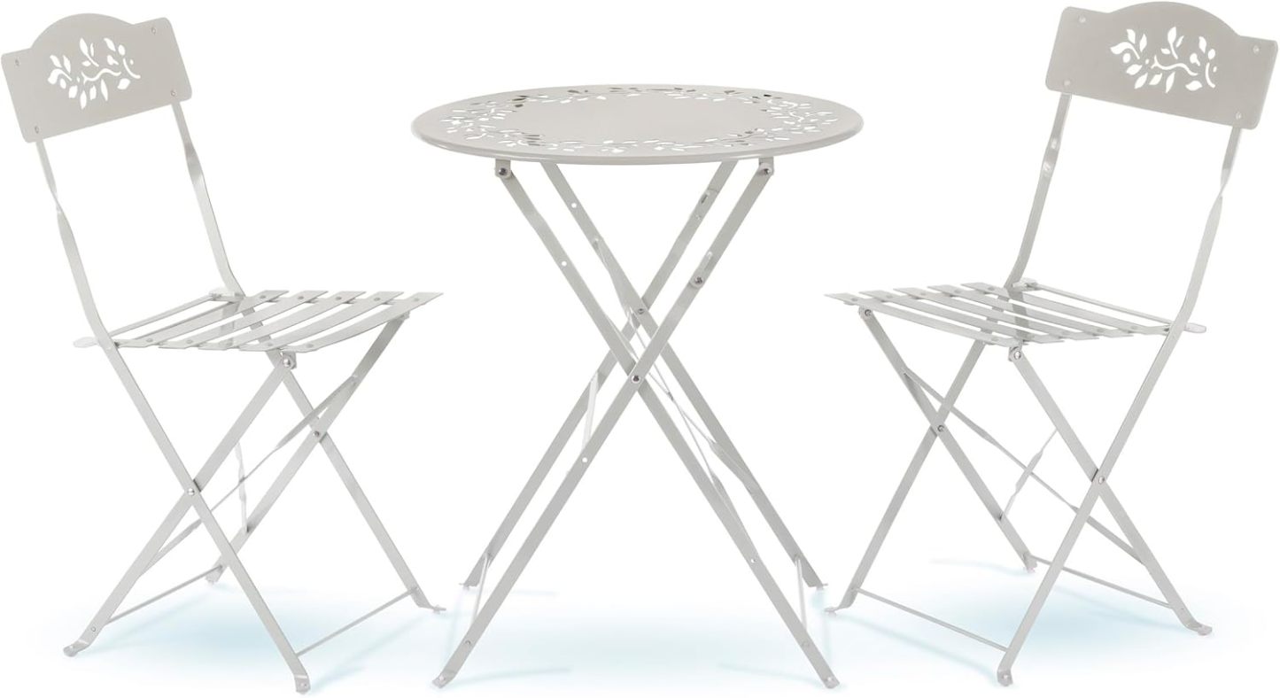 Alpine Corporation Juego de Bistró de 3 Piezas para Interiores/Exteriores con Mesa y Sillas Plegables, Asientos de Patio, Blanco
