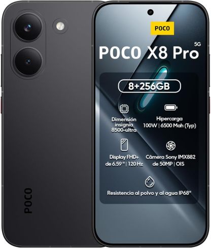 Poco X8 Pro 12GB + 512GB Negro Versión Global,Flagship Dimensity 8500 Ultra, Batería 6500mAh(typ),Pantalla AMOLED 6.59'' 120Hz, Cámara Principal 50MP