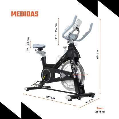 RACK & PACK Bicicleta Fija Spinning 13 Kg Pantalla LCD Soporta 180 Kg Ajuste de 5 Niveles en Asiento y Manubrio Pedales con Correas Bici Estatica Ideal para Rutina de Cardio en el Hogar Gym Gimnasio