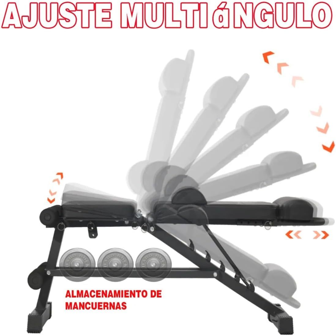 Banco de Ejercicios Ajustable, 13 en 1, 6 Posiciones, Capacidad 200kg, Multifuncional, Negro, 107x31x125cm
