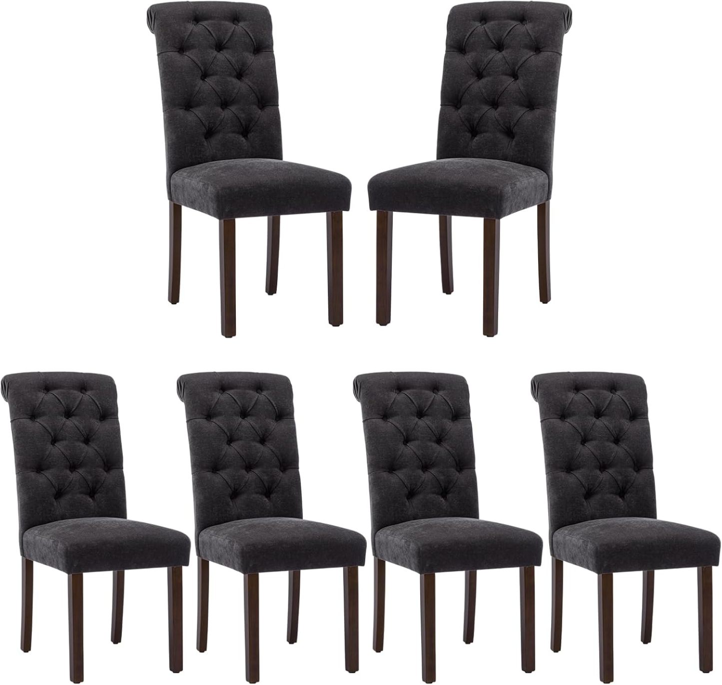 COLAMY - Juego de 6 sillas de Comedor con Botones y tapizadas, con Patas de Madera Maciza y Asiento Acolchado para Comedor, Cocina, Color Gris