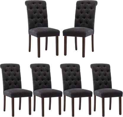 COLAMY - Juego de 6 sillas de Comedor con Botones y tapizadas, con Patas de Madera Maciza y Asiento Acolchado para Comedor, Cocina, Color Gris