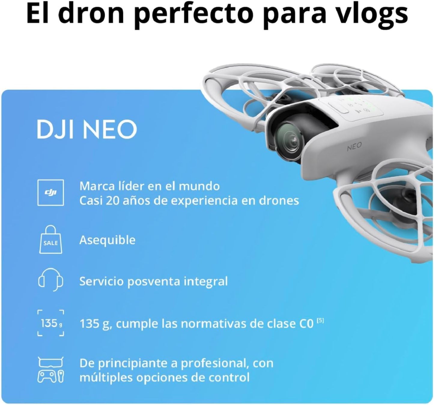 DJI Neo Pack Vuela Más Dron con RC-N3 y 3 Baterías, 135g, seguimiento de objetivos, video estabilizado