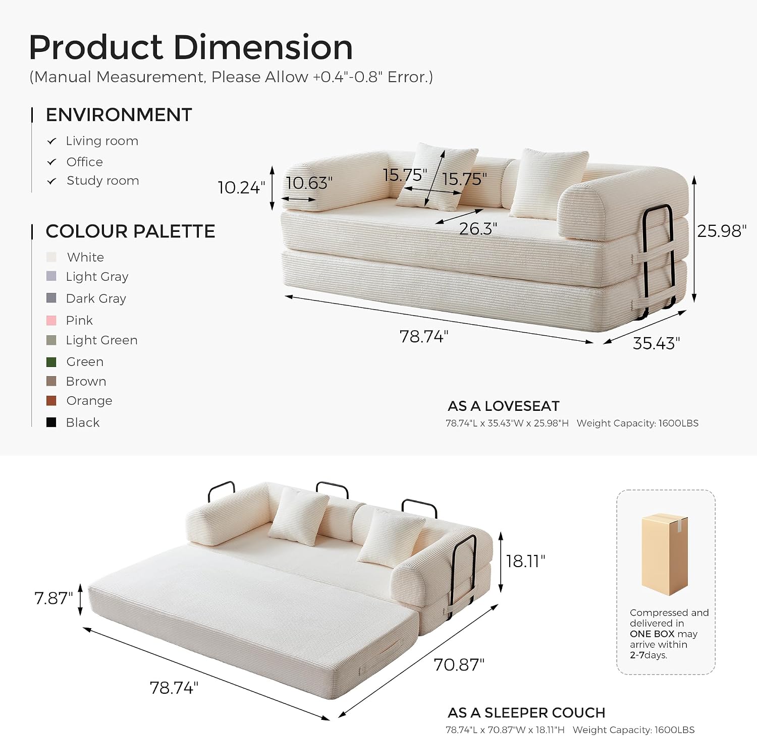 🛋️ Sofá Cama Convertible 79 Pulgadas, Diseño Deshuesado, Mueble Multifuncional para Sala de Estar, Colores Beige y Blanco