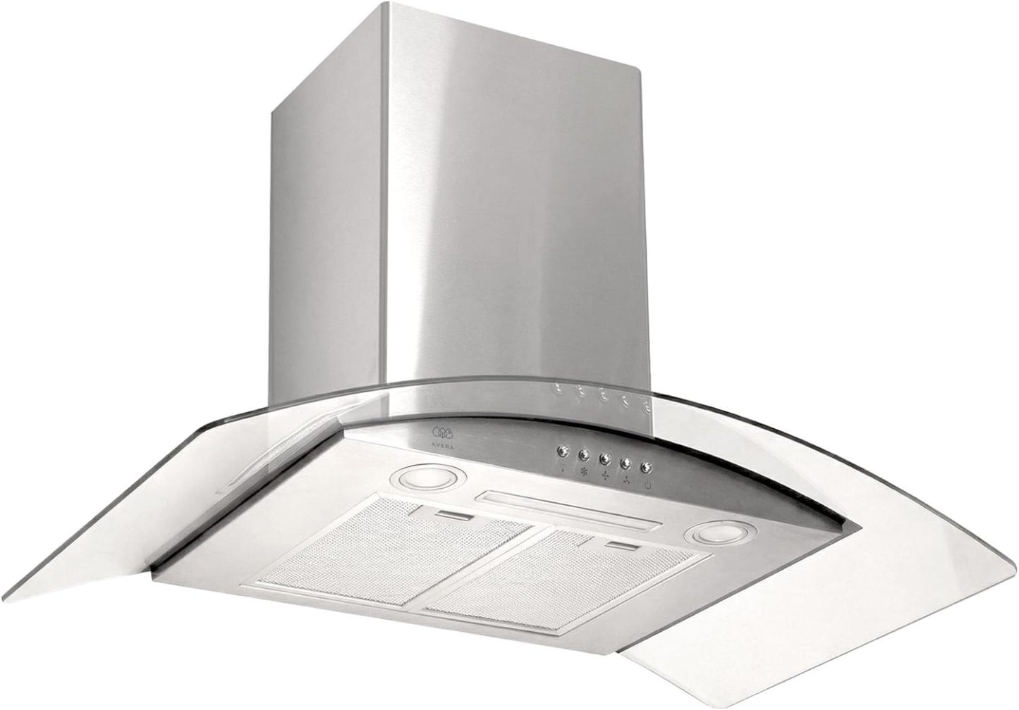 AVERA Campana de cocina 90 cm de pared, 3 velocidades, Luz LED, Filtro de carb��n activado, Filtro de malla met��lica lavable, Acero inoxidable y vidrio templado, Diseo curvo | CEV90