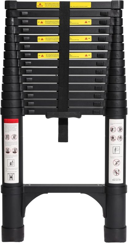 BOCOM Escalera telescópica de Aluminio 14.5 pies, Ligera, Plegable y Multiusos con 2 estabilizadores Triangulares. Capacidad de 330 Libras, Ideal para hogar, Caravana y Trabajo Exterior.