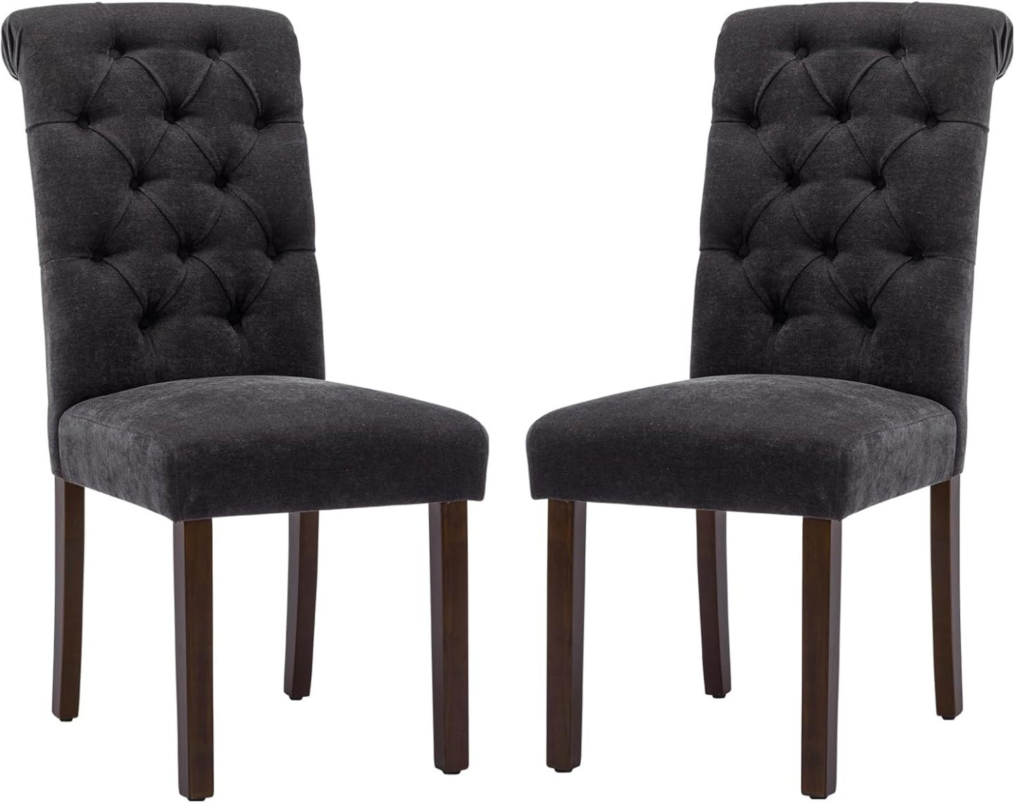 COLAMY - Juego de 6 sillas de Comedor con Botones y tapizadas, con Patas de Madera Maciza y Asiento Acolchado para Comedor, Cocina, Color Gris