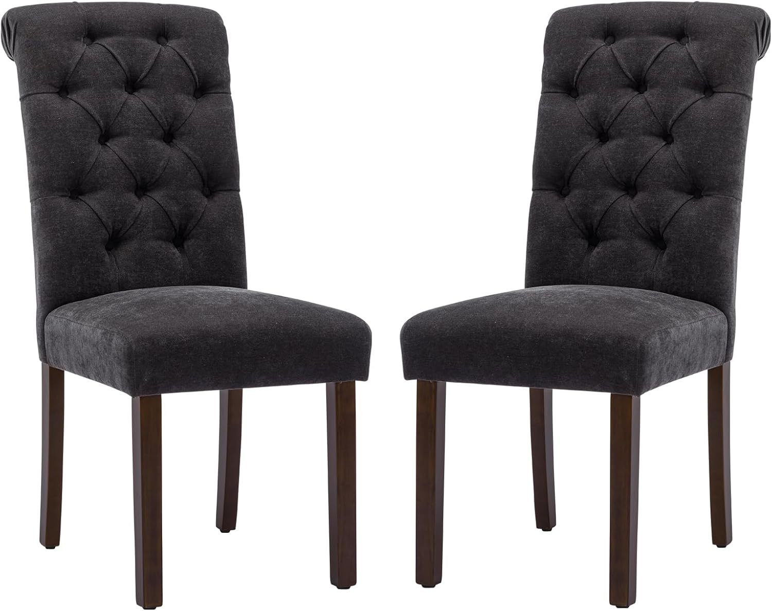 COLAMY - Juego de 6 sillas de Comedor con Botones y tapizadas, con Patas de Madera Maciza y Asiento Acolchado para Comedor, Cocina, Color Gris
