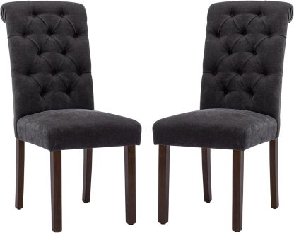 COLAMY - Juego de 6 sillas de Comedor con Botones y tapizadas, con Patas de Madera Maciza y Asiento Acolchado para Comedor, Cocina, Color Gris